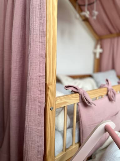 Baldachim do łóżka domek z muślinu personalizowany